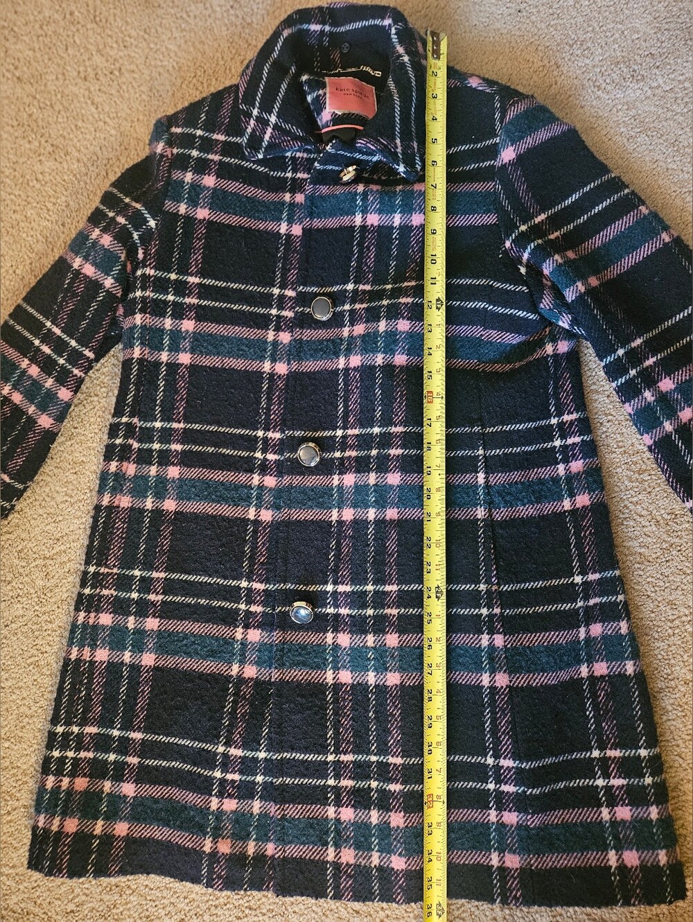Kate Spade New York Plaid Wool Blend Coat Pink Navy Women's Designer Coat - Picture 14 of 16
